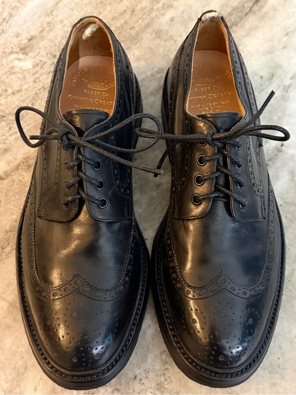 OFFICINE CREATIVE BLACK LEATHER BROGUE WINGTIPS OXFORD DERBY BLUCHER 41/ 8  $800